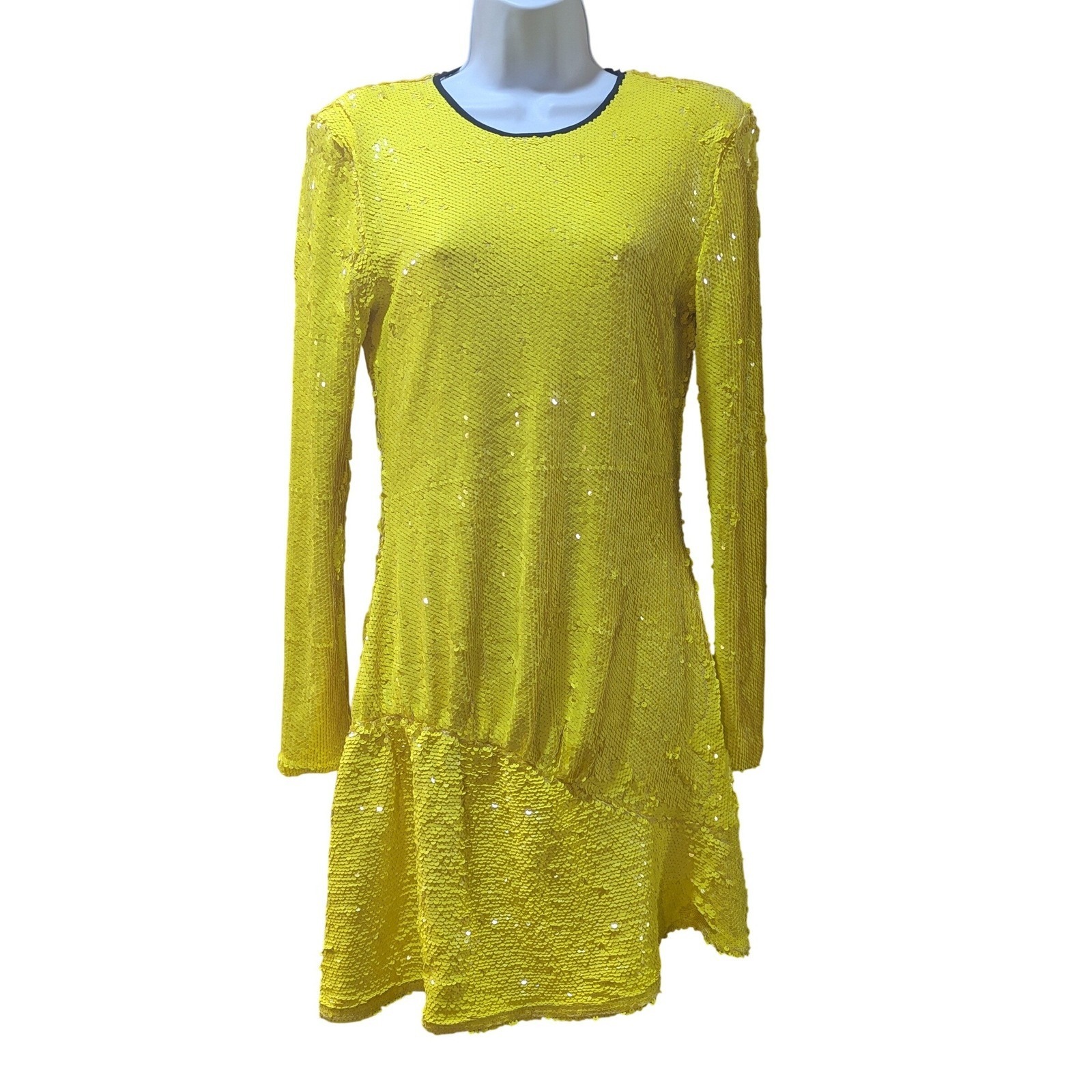 Brogger Diana Sequin Mini Dress Yellow Long Sleeve Scandi-Cool Glamour It-Girl M